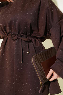 Mini Taşlı İp Kuşaklı Scuba Tunik Kahve - Günün Seçilenleri