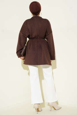 Mini Taşlı İp Kuşaklı Scuba Tunik Kahve - Tunik