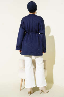 Mini Taşlı İp Kuşaklı Scuba Tunik Lacivert - Tunik