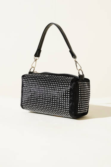 Mini Taşlı Kadın El Çantası Siyah - Kol Çantası