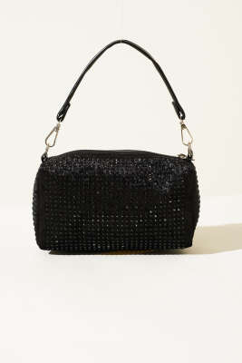 Mini Taşlı Kadın El Çantası Siyah Siyah - Kol Çantası