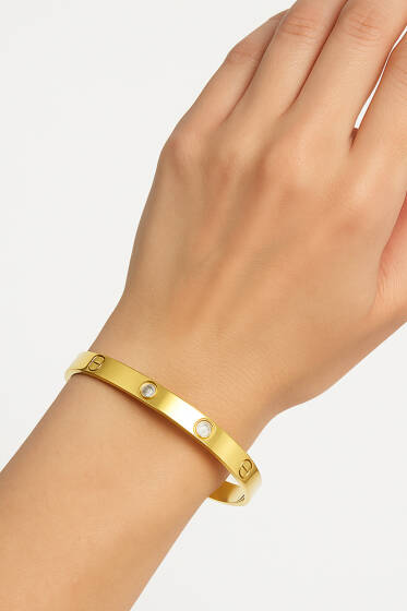 Mini Taşlı Kelepçe Bilezik Gold - Bileklik