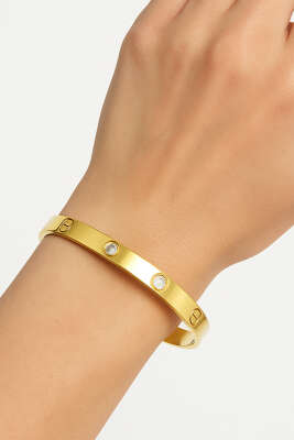 Mini Taşlı Kelepçe Bilezik Gold - Bileklik
