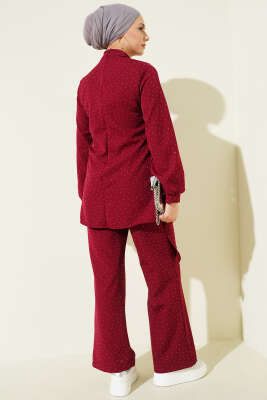 Mini Taşlı Kemer Detaylı İkili Takım Bordo - İkili Takım