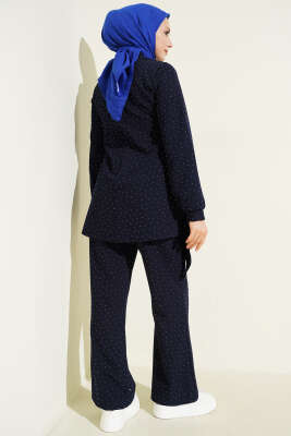 Mini Taşlı Kemer Detaylı İkili Takım Lacivert - İkili Takım