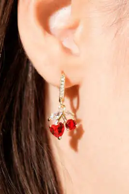 Mini Taşlı Kirazlı Küpe Gold - Küpe