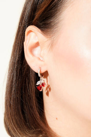 Mini Taşlı Kirazlı Küpe Gümüş - Küpe