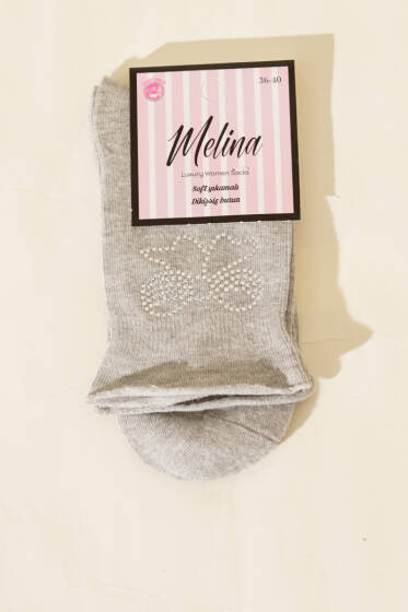 Mini Taşlı Kurdele Soket Çorap Gri - Soket Çorap