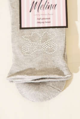 Mini Taşlı Kurdele Soket Çorap Gri - Soket Çorap