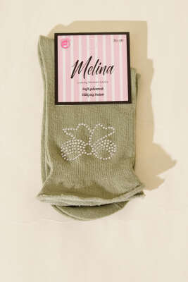 Mini Taşlı Kurdele Soket Çorap Haki 