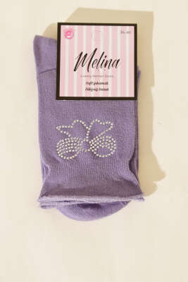 Mini Taşlı Kurdele Soket Çorap Lila 