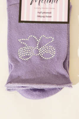 Mini Taşlı Kurdele Soket Çorap Lila - Soket Çorap
