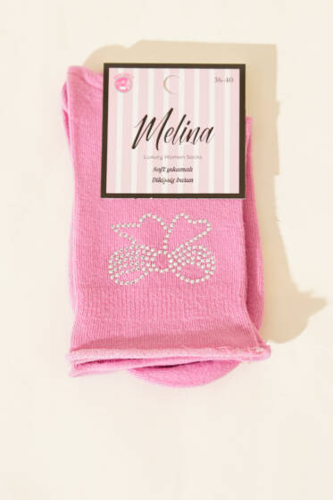 Mini Taşlı Kurdele Soket Çorap Pembe - Soket Çorap