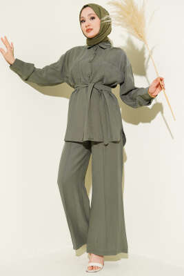 Mini Taşlı Kuşaklı İkili Takım Haki - İkili Takım