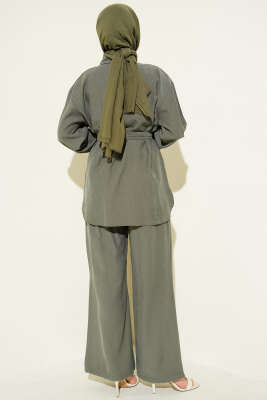 Mini Taşlı Kuşaklı İkili Takım Haki - İkili Takım