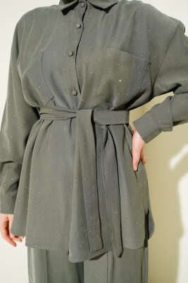 Mini Taşlı Kuşaklı İkili Takım Haki - İkili Takım