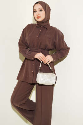 Mini Taşlı Kuşaklı İkili Takım Kahve - İkili Takım