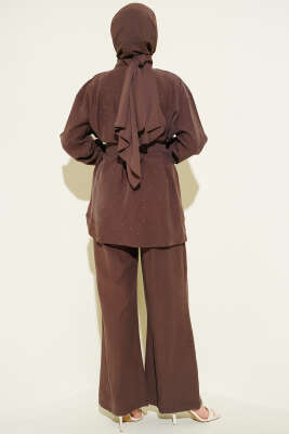 Mini Taşlı Kuşaklı İkili Takım Kahve - İkili Takım