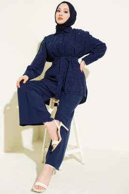 Mini Taşlı Kuşaklı İkili Takım Lacivert - HATUN