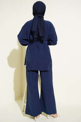 Mini Taşlı Kuşaklı İkili Takım Lacivert - İkili Takım