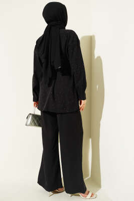 Mini Taşlı Kuşaklı İkili Takım Siyah - İkili Takım