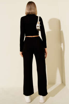 Mini Taşlı Loyşa Crop İkili Takım Siyah - Kadın Giyim Modelleri