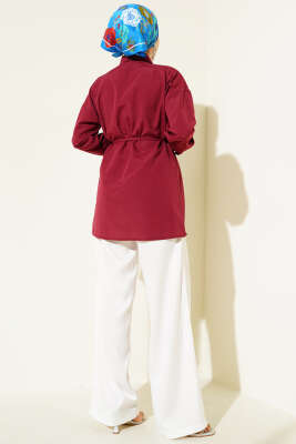 Mini Taşlı Pelerinli Tunik Bordo - Tunik