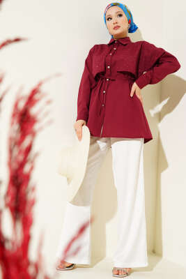 Mini Taşlı Pelerinli Tunik Bordo - Tunik