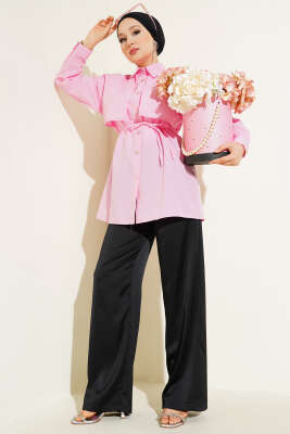 Mini Taşlı Pelerinli Tunik Pembe - Tunik