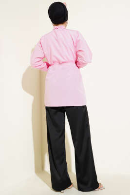 Mini Taşlı Pelerinli Tunik Pembe - Tunik
