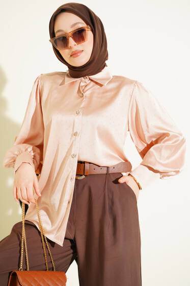 Mini Taşlı Saten Gömlek Latte - Gömlek