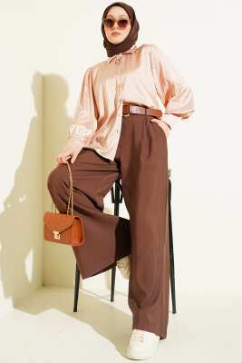 Mini Taşlı Saten Gömlek Latte - Gömlek