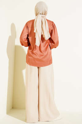 Mini Taşlı Saten Gömlek Pudra - Gömlek