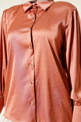 Mini Taşlı Saten Gömlek Pudra - Gömlek