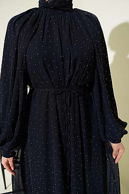 Mini Taşlı Şifon Abiye Elbise Lacivert - Elbise