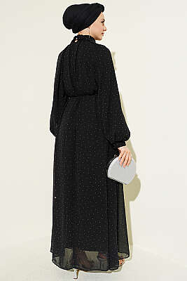 Mini Taşlı Şifon Abiye Elbise Siyah - Elbise