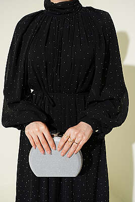 Mini Taşlı Şifon Abiye Elbise Siyah - Elbise