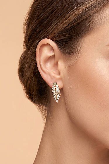 Mini Taşlı Yaprak Küpe Gold - Küpe