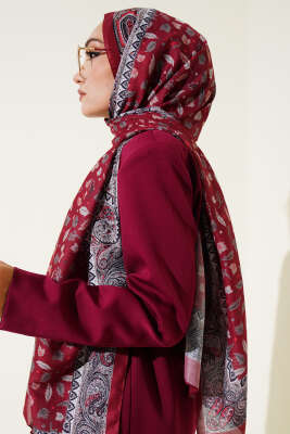 Mini Yaprak Desenli Şal Bordo - Başörtüsü