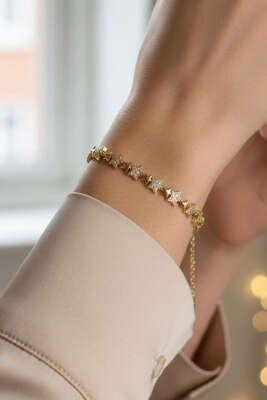 Mini Yıldız Taş Detaylı Bileklik Gold - KONYALI BİJUTERİ