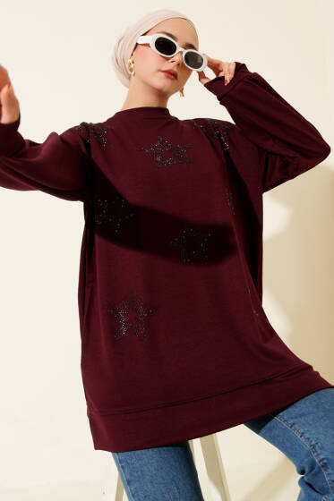 Mini Yıldız Taşlı Tunik Bordo - Tunik