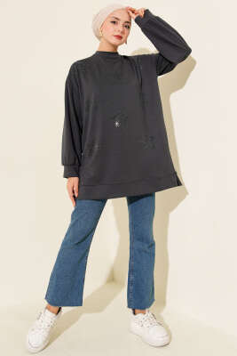 Mini Yıldız Taşlı Tunik Füme - Tunik