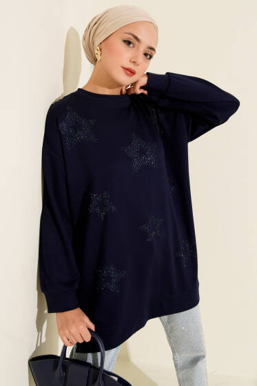 Mini Yıldız Taşlı Tunik Lacivert - Tunik