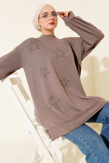 Mini Yıldız Taşlı Tunik Vizon - Tunik