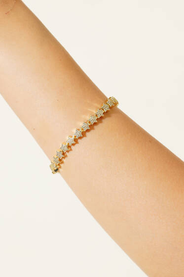 Mini Yıldızlı Taşlı Bileklik Gold - Bileklik