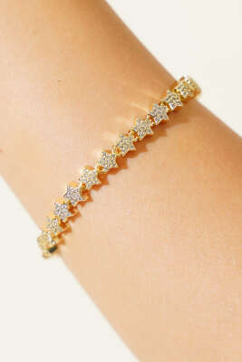 Mini Yıldızlı Taşlı Bileklik Gold - Bileklik