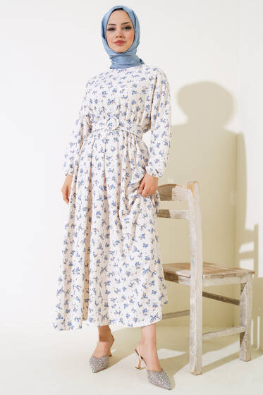 Minik Çiçek Desenli Elbise İndigo - Elbise