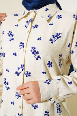 Minik Çiçek Desenli Gömlek Lacivert - Gömlek