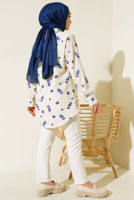 Minik Çiçek Desenli Gömlek Lacivert - Gömlek