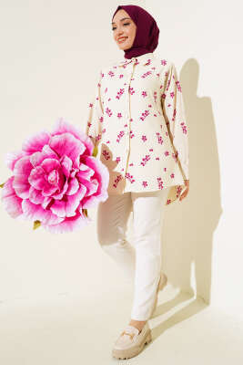 Minik Çiçek Desenli Gömlek Mürdüm - Gömlek